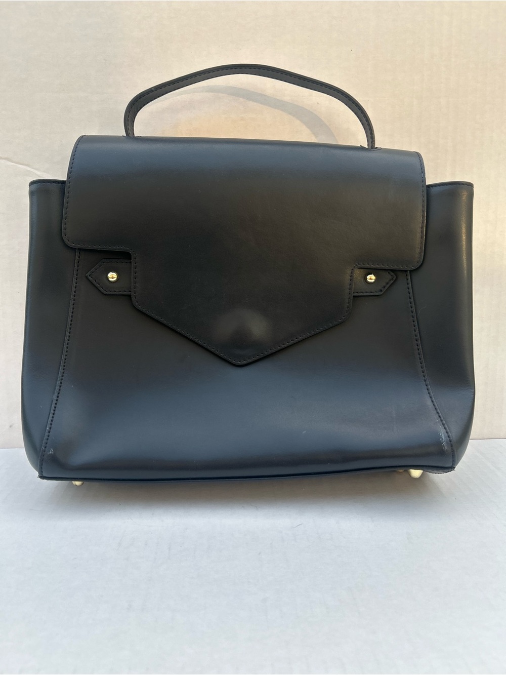 Camelia Roma Black Leather Top Handle Trapeze Satchel Handbag No Strap